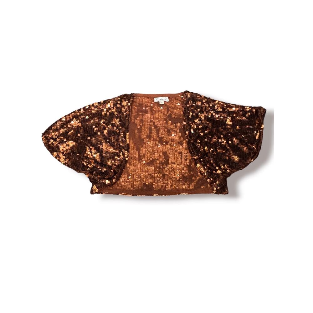Vintage Flashback‎ Brown Metallic Sequin Bolero Jacket Shrug Cropped Evening